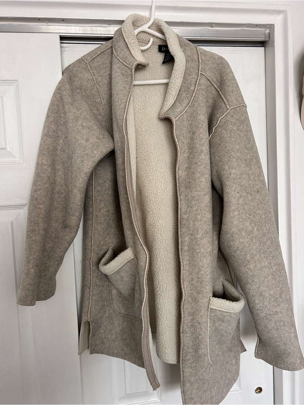 Denim & Co Cream Sherpa Zip Jacket